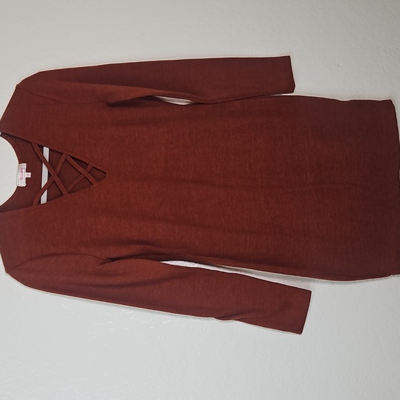 Stella Tweed Rust Knit Sweater Dress with Crisscross Front Size M - Picture 3 of 14